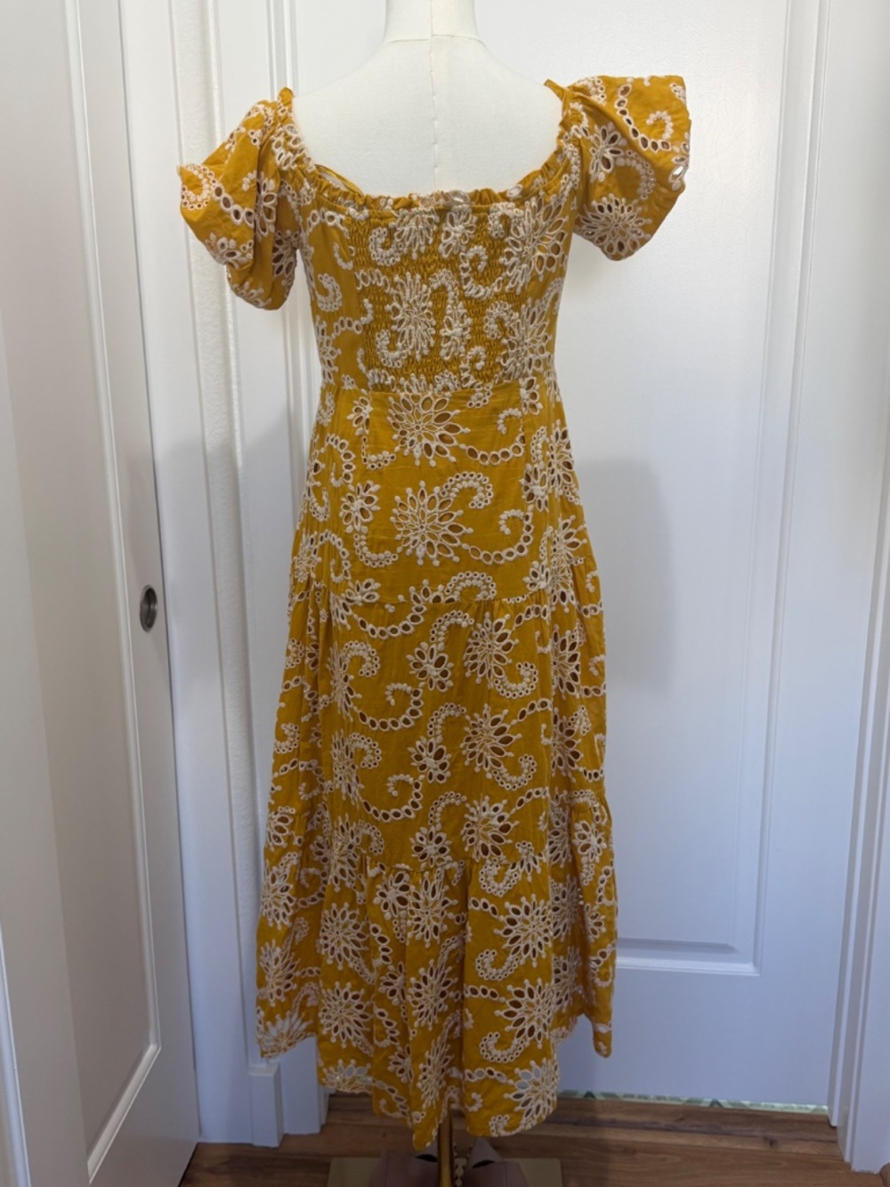 ASTR the Label Mustard Yellow Eyelet Tiered Midi Dress - Picture 5 of 5